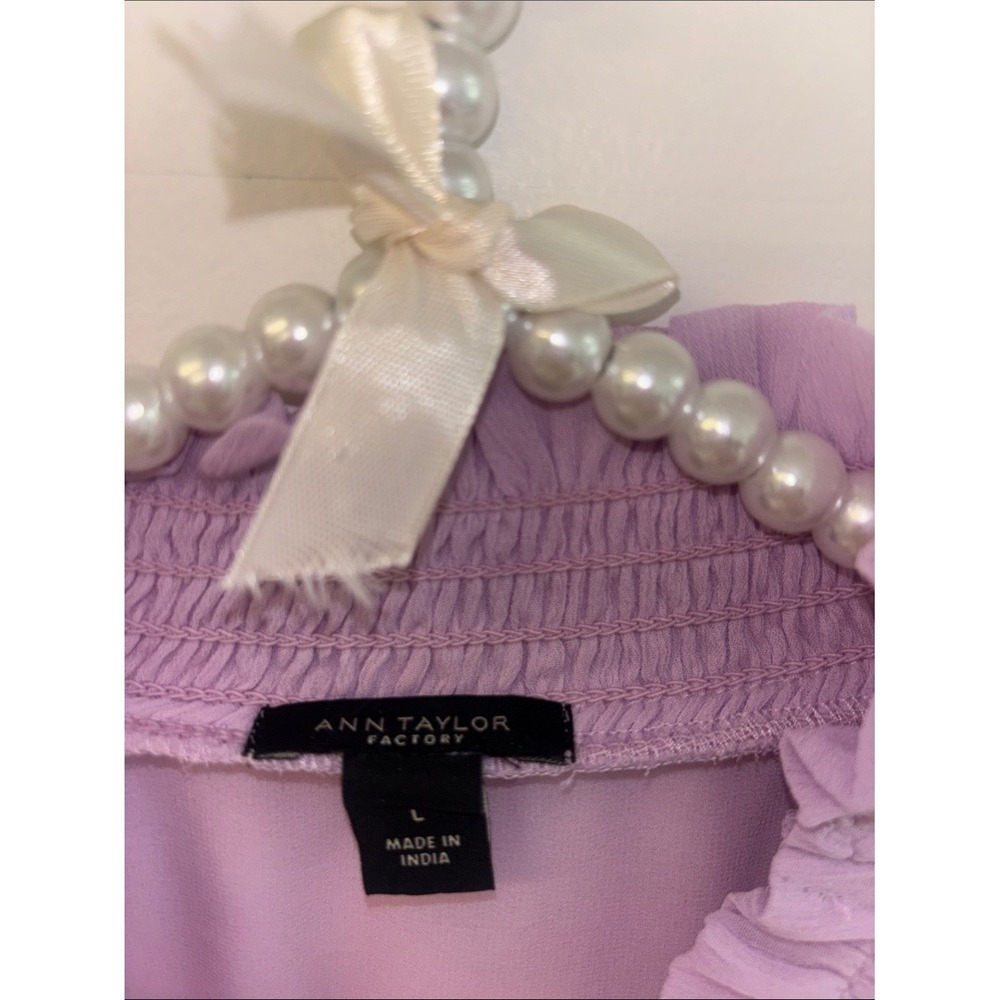 Ann Taylor Lavender Smocked Ruffle-Shoulder Blouse - Picture 3 of 7